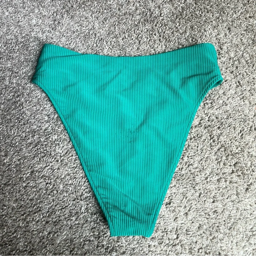 Frankie's Bikinis Jenna High Waist Ribbed Bikini Bottom in Emerald